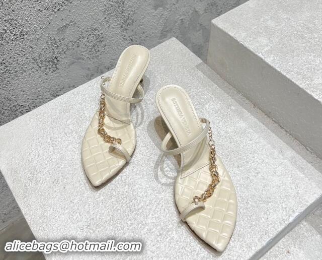 Good Quality Bottega Veneta Leaf Heel Sandals 6.5cm with Chain in Lambskin White 430172