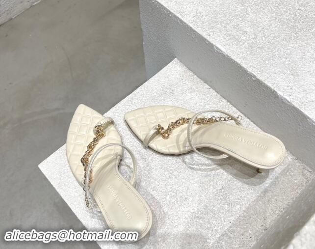 Good Quality Bottega Veneta Leaf Heel Sandals 6.5cm with Chain in Lambskin White 430172