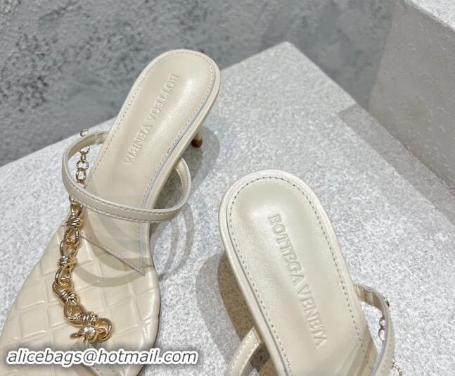 Good Quality Bottega Veneta Leaf Heel Sandals 6.5cm with Chain in Lambskin White 430172