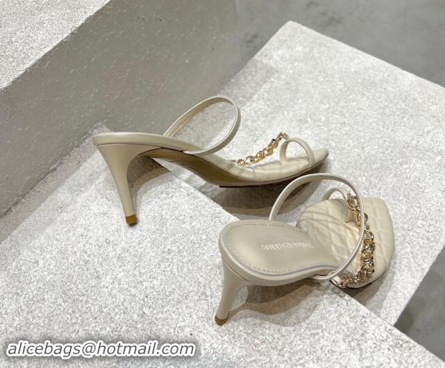 Good Quality Bottega Veneta Leaf Heel Sandals 6.5cm with Chain in Lambskin White 430172