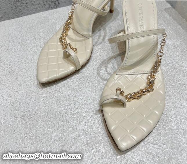 Good Quality Bottega Veneta Leaf Heel Sandals 6.5cm with Chain in Lambskin White 430172