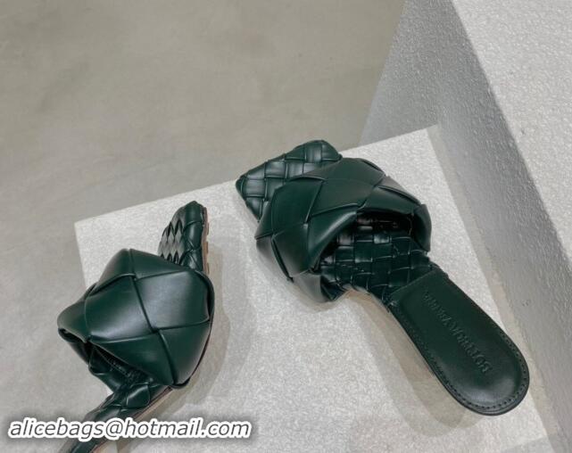 Best Grade Bottega Veneta Lido Heel Slide Sandals 9.5cm in Intrecciato Leather Dark Green 430176