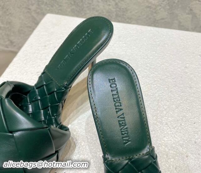 Best Grade Bottega Veneta Lido Heel Slide Sandals 9.5cm in Intrecciato Leather Dark Green 430176