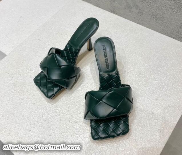 Best Grade Bottega Veneta Lido Heel Slide Sandals 9.5cm in Intrecciato Leather Dark Green 430176