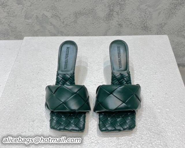 Best Grade Bottega Veneta Lido Heel Slide Sandals 9.5cm in Intrecciato Leather Dark Green 430176