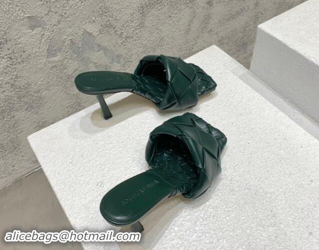 Best Grade Bottega Veneta Lido Heel Slide Sandals 9.5cm in Intrecciato Leather Dark Green 430176