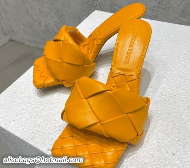 Sumptuous Bottega Veneta Lido Heel Slide Sandals 9.5cm in Intrecciato Leather Orange Yellow 430178