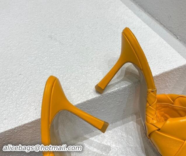 Sumptuous Bottega Veneta Lido Heel Slide Sandals 9.5cm in Intrecciato Leather Orange Yellow 430178