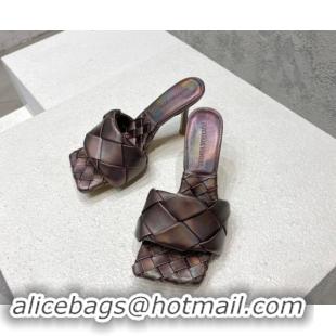 Perfect Bottega Veneta Lido Heel Slide Sandals 9.5cm in Intrecciato Leather Bronze 430179