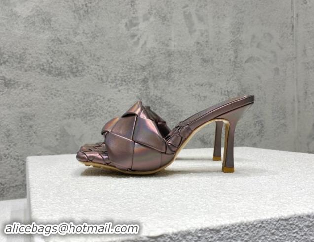 Perfect Bottega Veneta Lido Heel Slide Sandals 9.5cm in Intrecciato Leather Bronze 430179