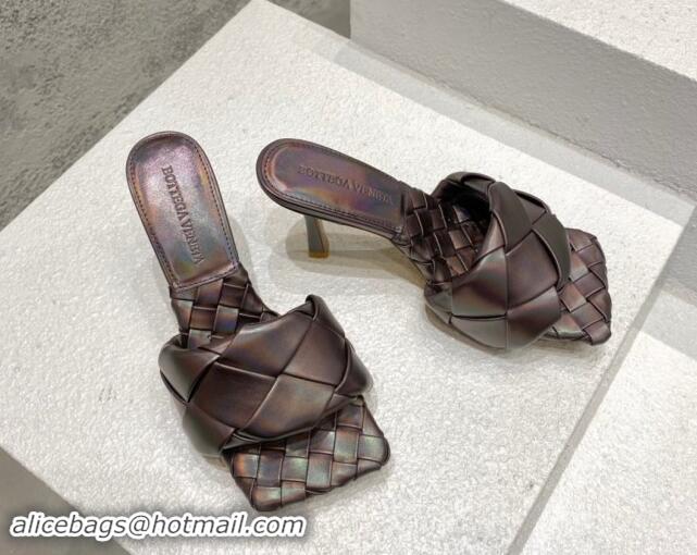 Perfect Bottega Veneta Lido Heel Slide Sandals 9.5cm in Intrecciato Leather Bronze 430179