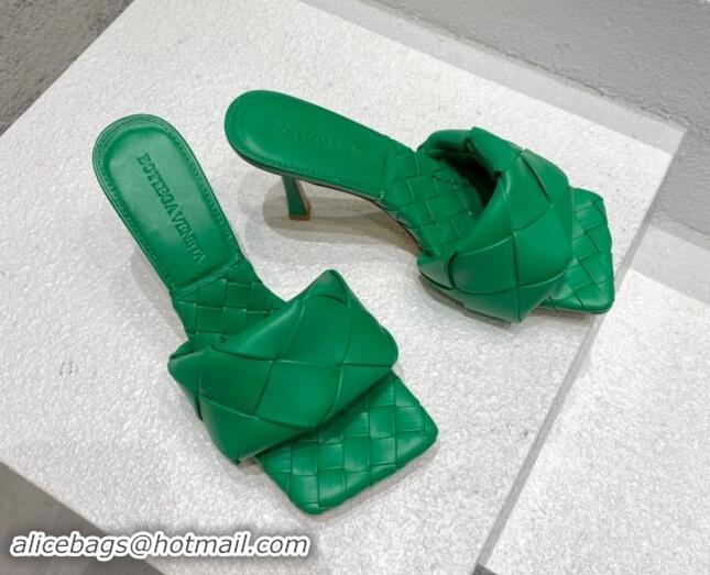 Top Grade Bottega Veneta Lido Heel Slide Sandals 9.5cm in Intrecciato Leather Green 430180