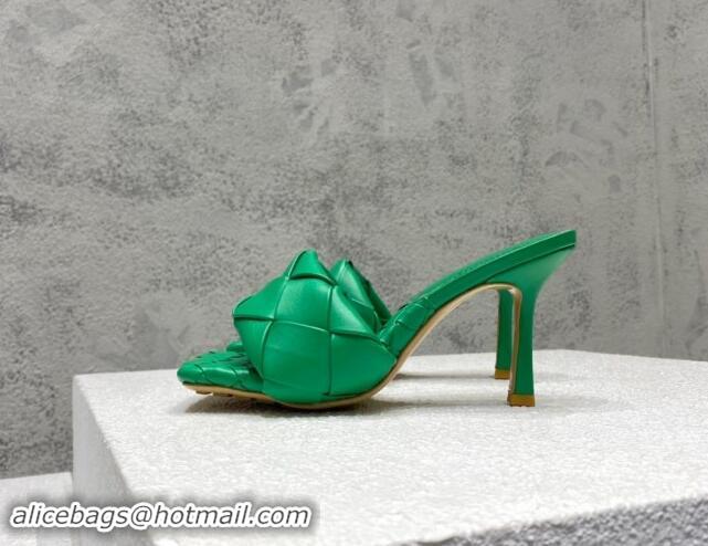 Top Grade Bottega Veneta Lido Heel Slide Sandals 9.5cm in Intrecciato Leather Green 430180