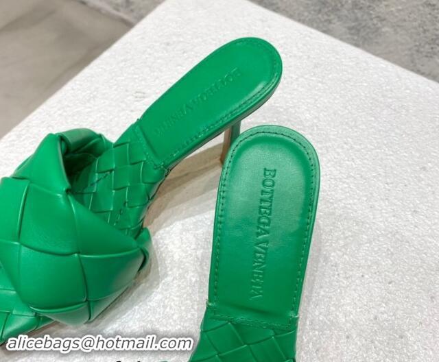 Top Grade Bottega Veneta Lido Heel Slide Sandals 9.5cm in Intrecciato Leather Green 430180