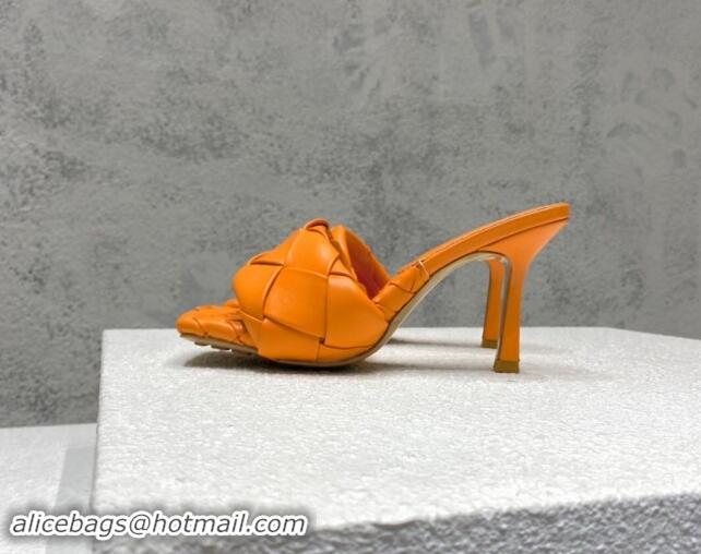 Purchase Bottega Veneta Lido Heel Slide Sandals 9.5cm in Intrecciato Leather Orange 430184