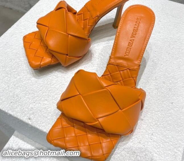 Purchase Bottega Veneta Lido Heel Slide Sandals 9.5cm in Intrecciato Leather Orange 430184