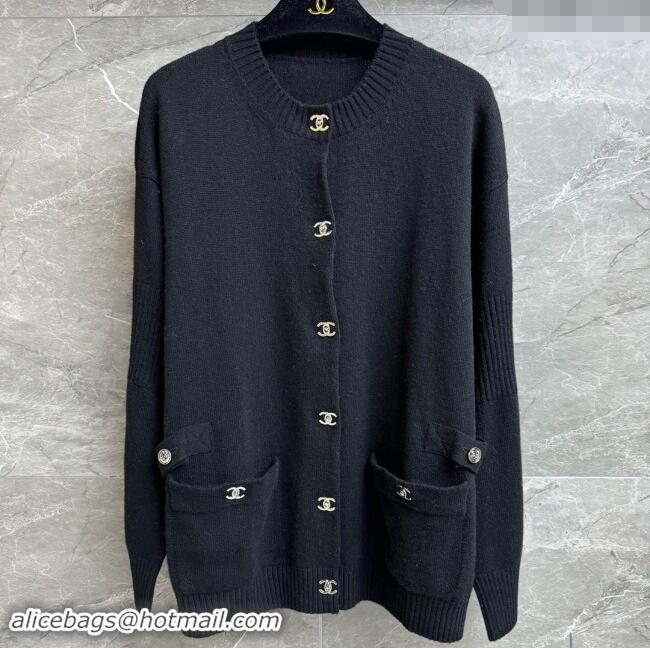 ​Buy Classic Chanel Cashmere Cardigan CH102907 Black 2024 Top