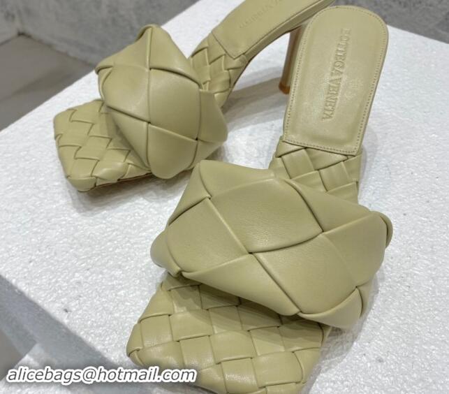 Modern Bottega Veneta Lido Heel Slide Sandals 9.5cm in Intrecciato Leather Pale Green 430185