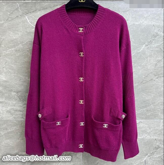 Most Popular Chanel Cashmere Cardigan CH102908 Purple 2024