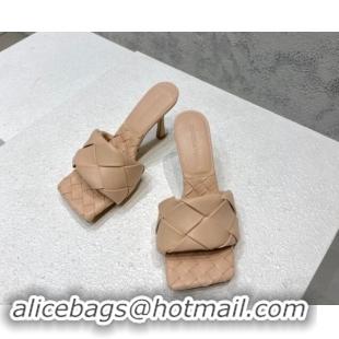 Classic Hot Bottega Veneta Lido Heel Slide Sandals 9.5cm in Intrecciato Leather Rose Beige 430186