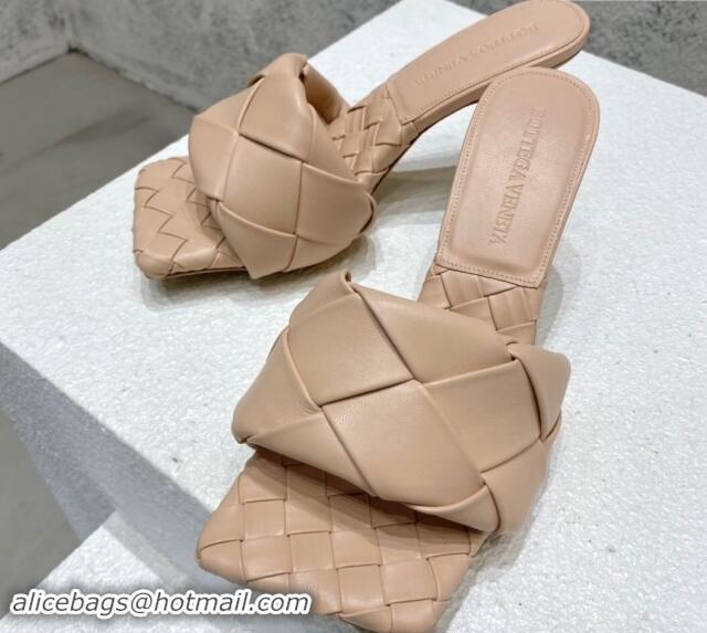 Classic Hot Bottega Veneta Lido Heel Slide Sandals 9.5cm in Intrecciato Leather Rose Beige 430186