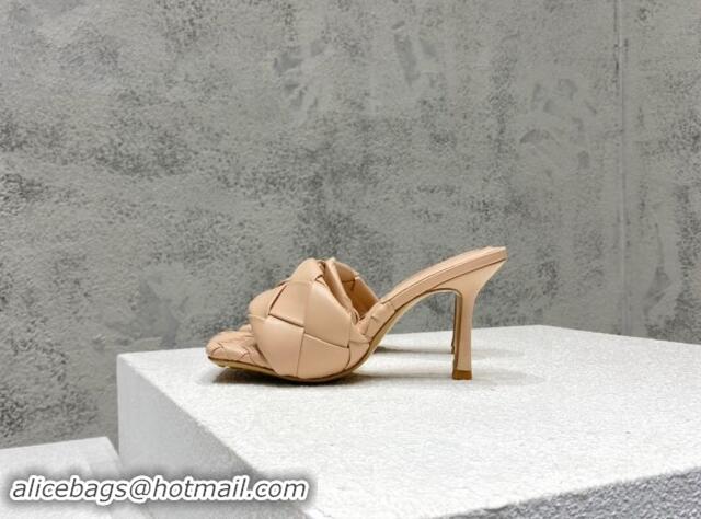 Classic Hot Bottega Veneta Lido Heel Slide Sandals 9.5cm in Intrecciato Leather Rose Beige 430186