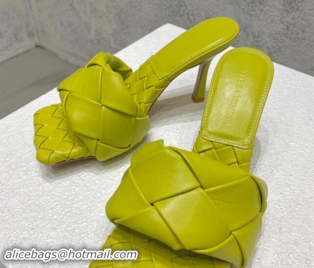 Sophisticated Bottega Veneta Lido Heel Slide Sandals 9.5cm in Intrecciato Leather Kiwi Green 430187