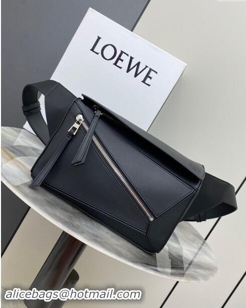 Top Grade Loewe Small Puzzle Bumbag in Classic Calfskin 10176 Black 2024