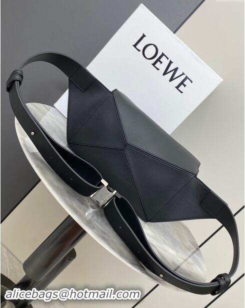 Top Grade Loewe Small Puzzle Bumbag in Classic Calfskin 10176 Black 2024