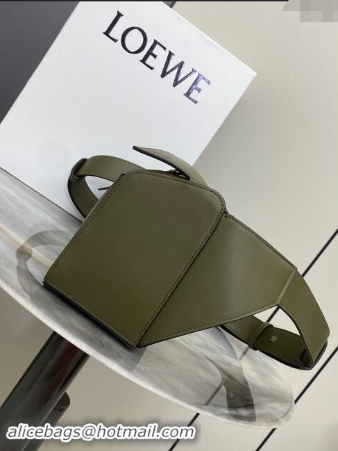 Promotional Loewe Small Puzzle Bumbag in Classic Calfskin 10176 Olive Green 2024