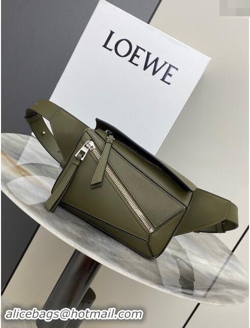 Reasonable Price Loewe Mini Puzzle Bumbag in Classic Calfskin 10177 Olive Green 2024