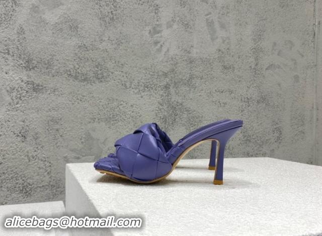 Grade Quality Bottega Veneta Lido Heel Slide Sandals 9.5cm in Intrecciato Leather Violet Purple 430189