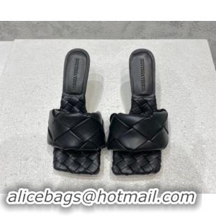 Unique Style Bottega Veneta Lido Heel Slide Sandals 9.5cm in Intrecciato Leather Black 430190 