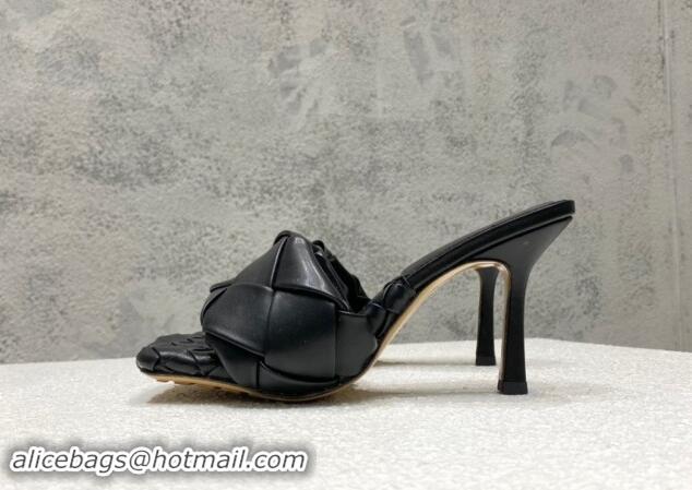 Unique Style Bottega Veneta Lido Heel Slide Sandals 9.5cm in Intrecciato Leather Black 430190 