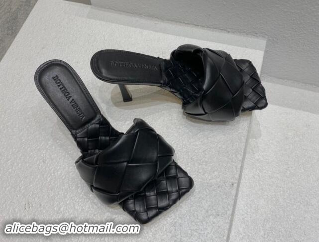 Unique Style Bottega Veneta Lido Heel Slide Sandals 9.5cm in Intrecciato Leather Black 430190 