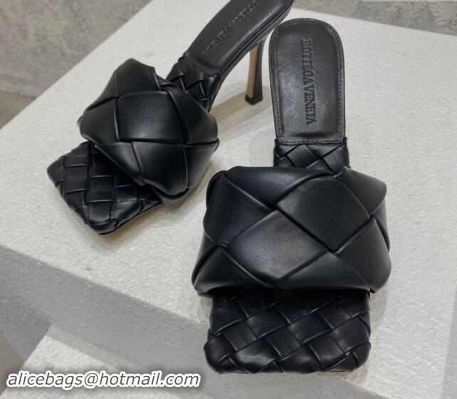 Unique Style Bottega Veneta Lido Heel Slide Sandals 9.5cm in Intrecciato Leather Black 430190 