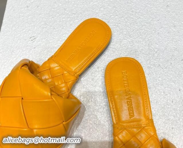 Good Quality Bottega Veneta Lido Flat Slide Sandals in Intrecciato Leather Orange Yellow 430191