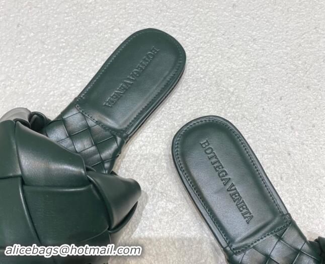 Generous Bottega Veneta Lido Flat Slide Sandals in Intrecciato Leather Dark Green 430192