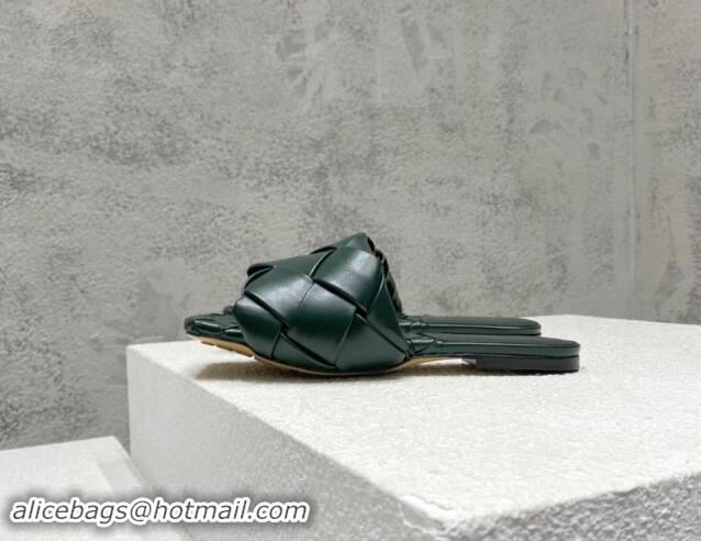 Generous Bottega Veneta Lido Flat Slide Sandals in Intrecciato Leather Dark Green 430192