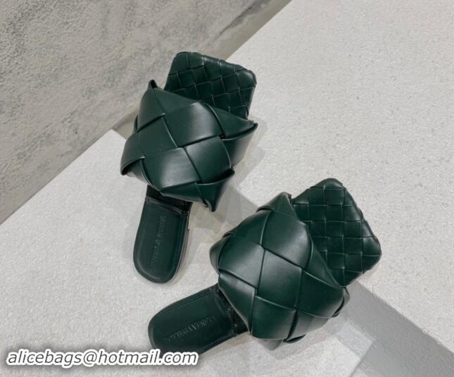 Generous Bottega Veneta Lido Flat Slide Sandals in Intrecciato Leather Dark Green 430192