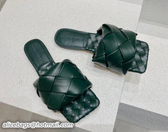 Generous Bottega Veneta Lido Flat Slide Sandals in Intrecciato Leather Dark Green 430192