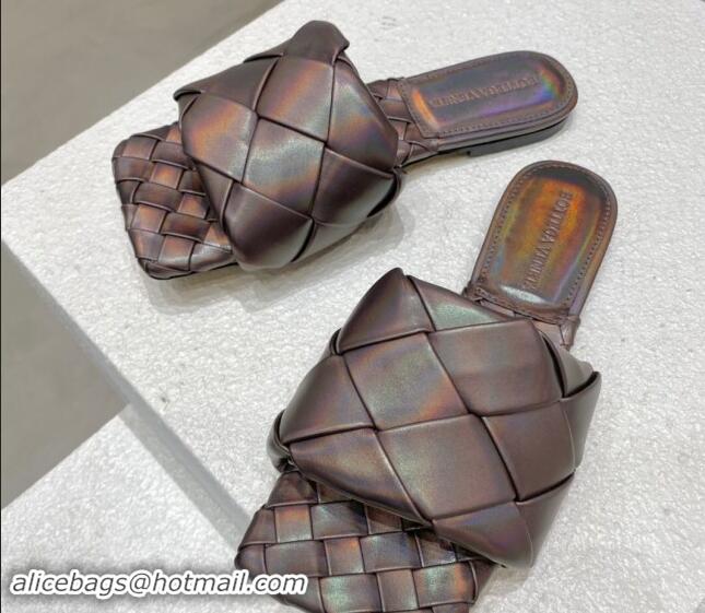 1:1 aaaaa Bottega Veneta Lido Flat Slide Sandals in Intrecciato Leather Bronze 430194