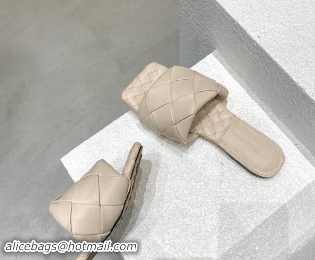 Sophisticated Bottega Veneta Lido Flat Slide Sandals in Intrecciato Leather Light Beige 430196