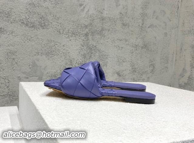 Top Grade Bottega Veneta Lido Flat Slide Sandals in Intrecciato Leather Violet Purple 430204