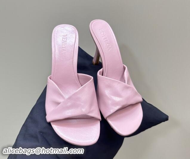 Famous Bottega Veneta Blink Heel Slide Sandals 9.5cm in Shiny Lambskin Pink 629026