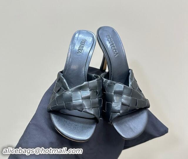 Hot Style Bottega Veneta Blink Heel Slide Sandals 9.5cm in Intrecciato Leather Black 629032