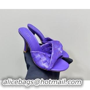 Charming Bottega Veneta Blink Heel Slide Sandals 9.5cm in Intrecciato Leather Purple 629033