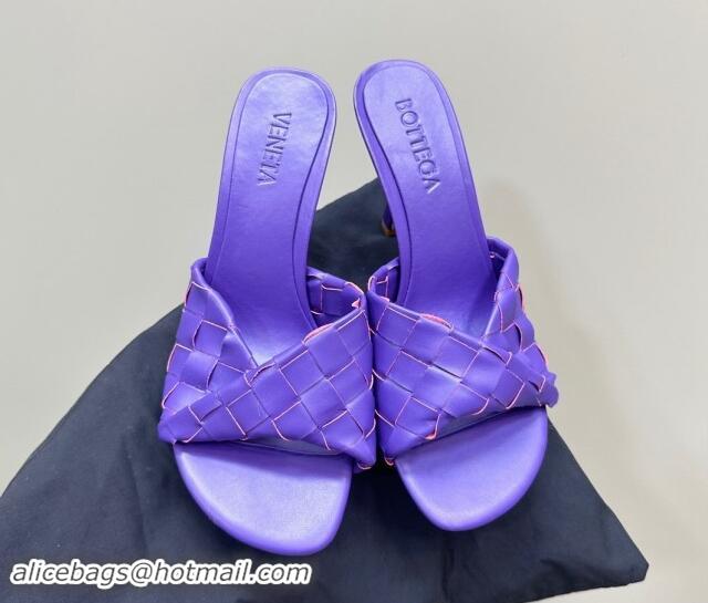 Charming Bottega Veneta Blink Heel Slide Sandals 9.5cm in Intrecciato Leather Purple 629033