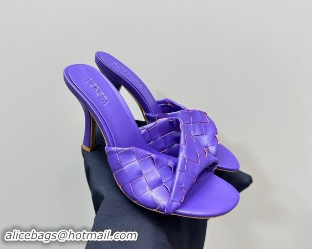 Charming Bottega Veneta Blink Heel Slide Sandals 9.5cm in Intrecciato Leather Purple 629033