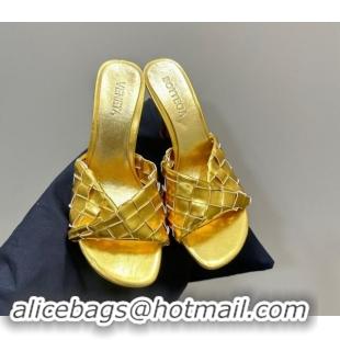 Sumptuous Bottega Veneta Blink Heel Slide Sandals 9.5cm in Intrecciato Leather Gold 629034